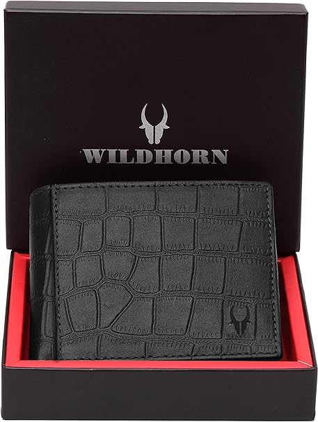 WildHorn Carter Leather Wallet for Men (Black Croco)