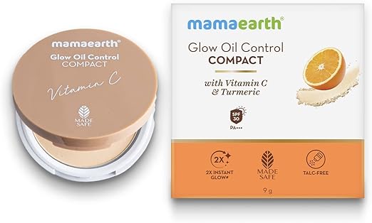 Mamaearth Glow Oil Control Compact Powder SPF 30 with Vitamin C & Turmeric for 2X Instant Glow - 9 g (Crème Glow)