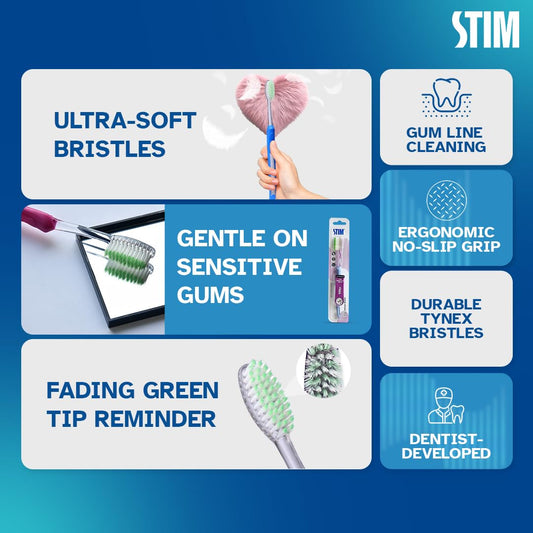 STIM Silky | Ultra soft toothbrush | Extra gentle bristles | Cleans along the gum line | Cleans till 3rd Molar - Pack of 3