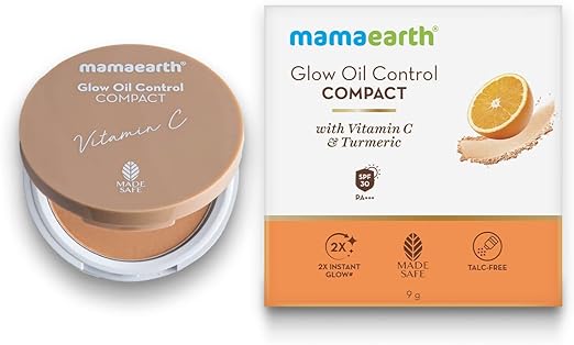 Mamaearth Glow Oil Control Compact Powder SPF 30 with Vitamin C & Turmeric for 2X Instant Glow - 9 g (Almond Glow)