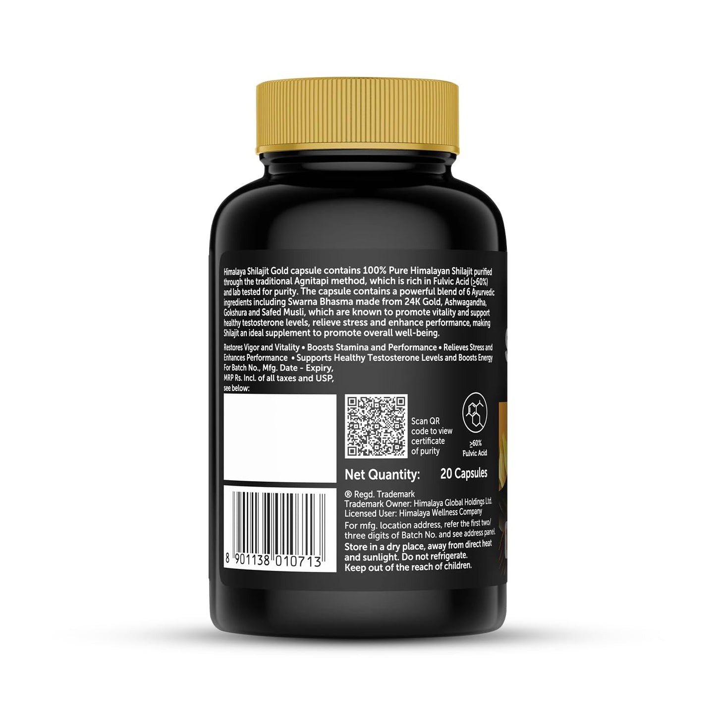Himalaya Shilajit Gold Capsules. 100% Pure Himalayan Shilajit + 24 Carat Gold, 20 Capsules