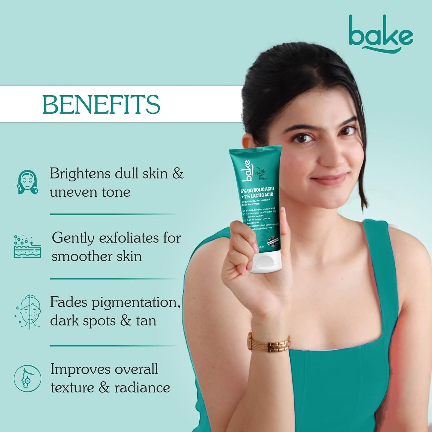 Bake 5% Glycolic Acid Face Wash, Glowing Face Wash - 100 ml