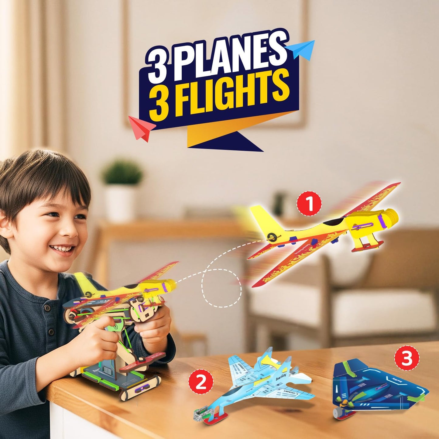 Smartivity 3in1 Airplanes Launcher Toy for Kids 6-12 | Build & Launch 3 Planes – Fighter Jet, Glider, Stealth