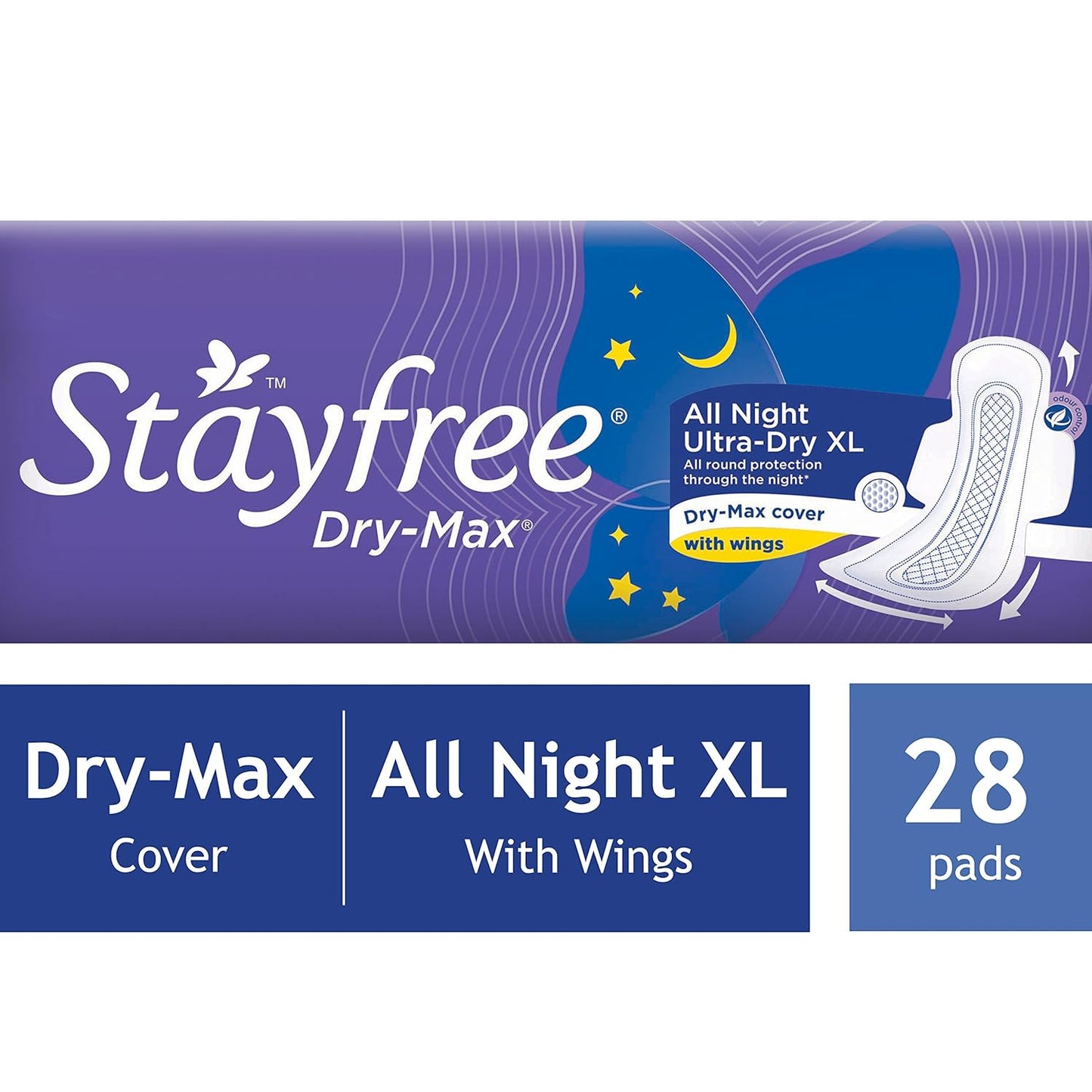 Stayfree Dry Max All Night XL Dry Cover Sanitary Pads For Women Combo, 28s x 2 (56 Pads)