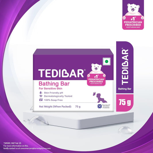 Tedibar Moisturising Baby Bathing Bar 75g (Pack of 1) 100% Soap Free No. 1* Pediatrician Prescribed Moisturising Bar - By Torrent Pharma
