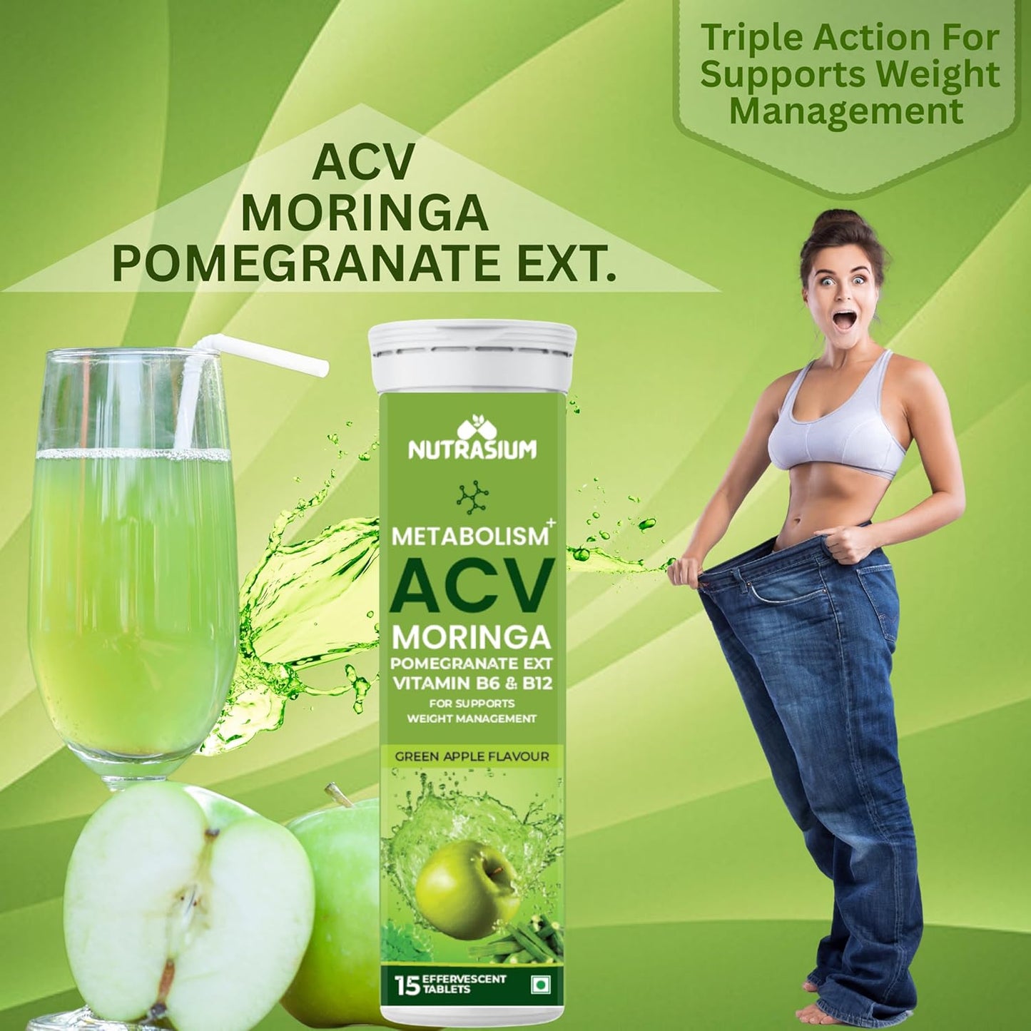 ACV Moringa Metabolism Plus | For Supports Weight Loss,60 Tablets Pack Of 4 X 15