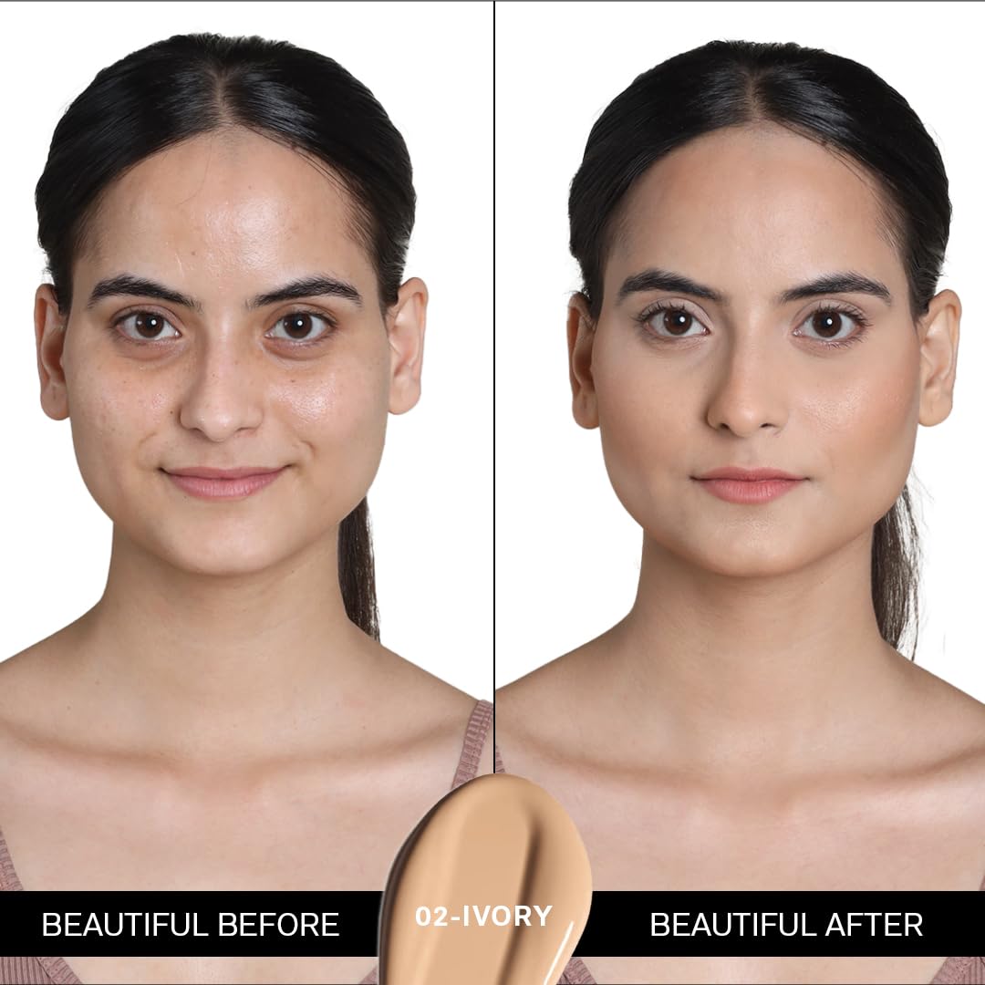 FLiCKA Flawless Femme Liquid Foundation for Face Makeup 30ml | Medium to High Coverage, Buildable | Natural, Waterproof & Moisturizing | All Skin Types | 02 Ivory