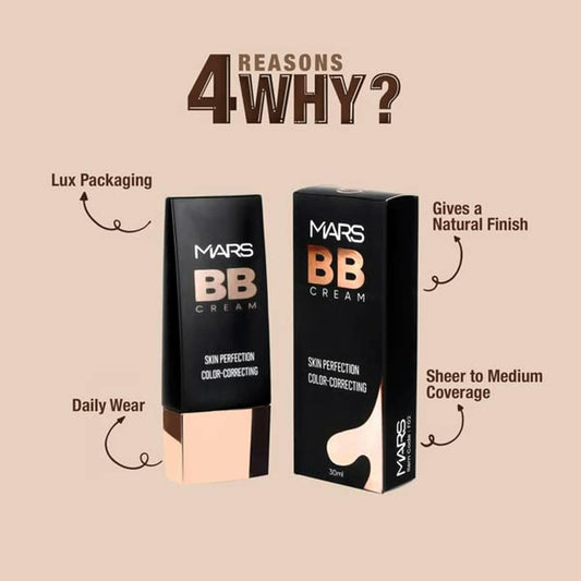 MARS BB Cream Lightweight Foundation | Blendable BB Cream for Women | Colour Correction for All Skin Types (30 ml) (02-LIGHT)