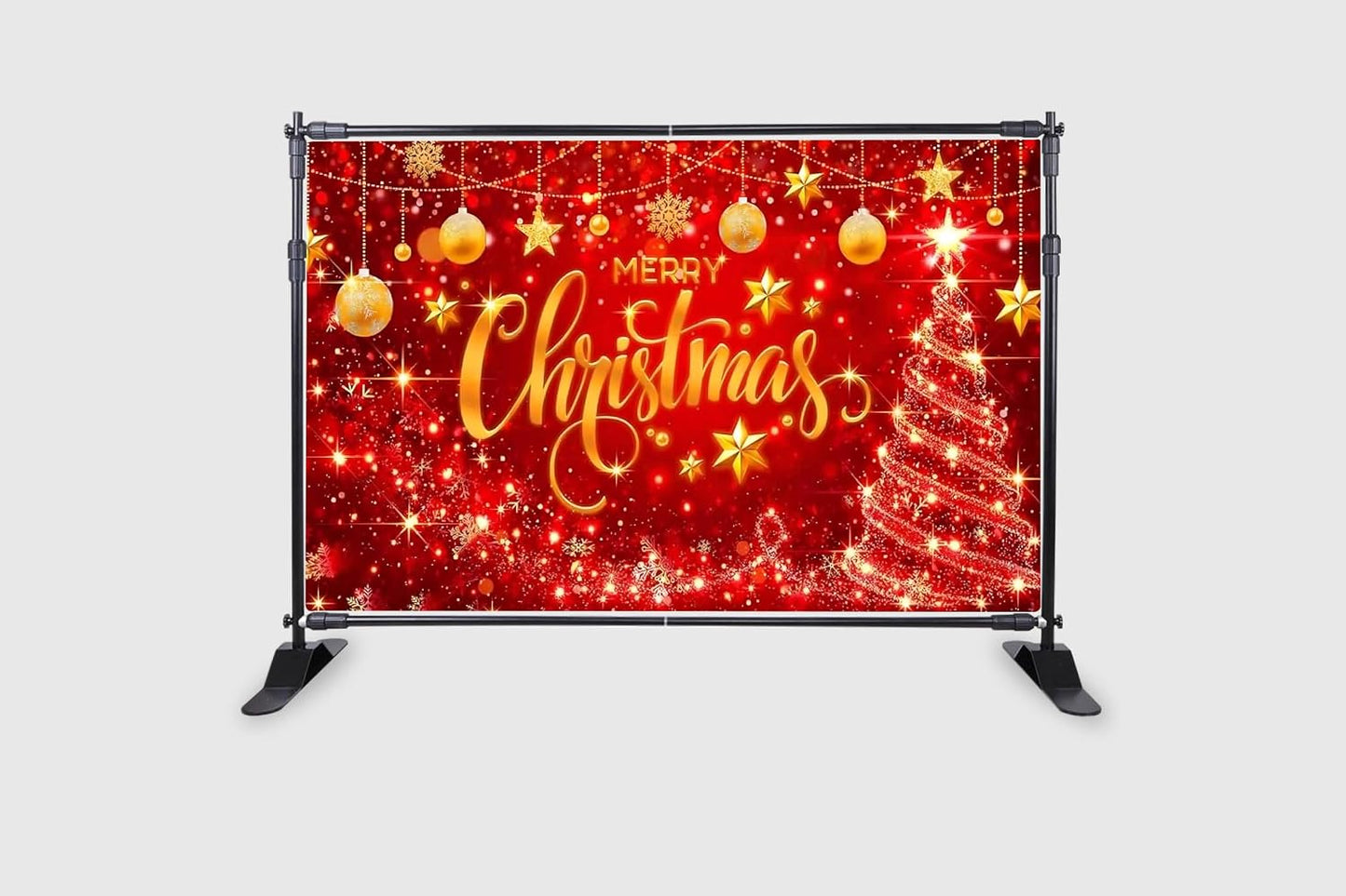 Red Merry Christmas Backdrop Glitter Bokeh Sparkle Snowflake Banner Size 5Feet Height & 8Feet Widt