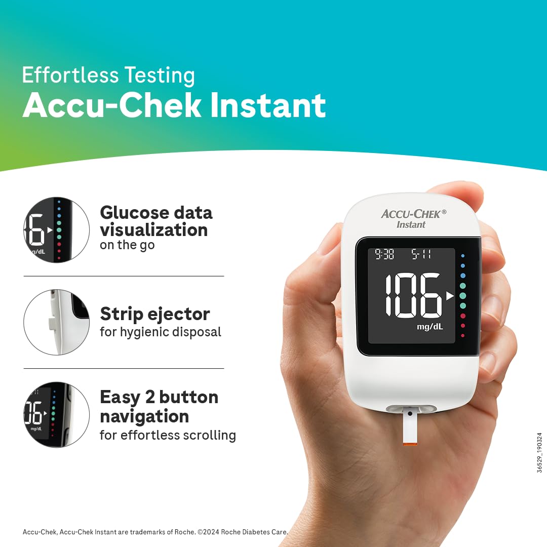 Accu-Chek Instant Blood Glucose Glucometer Kit with Vial of 10 Strips, 10 Lancets and a Lancing device FREE