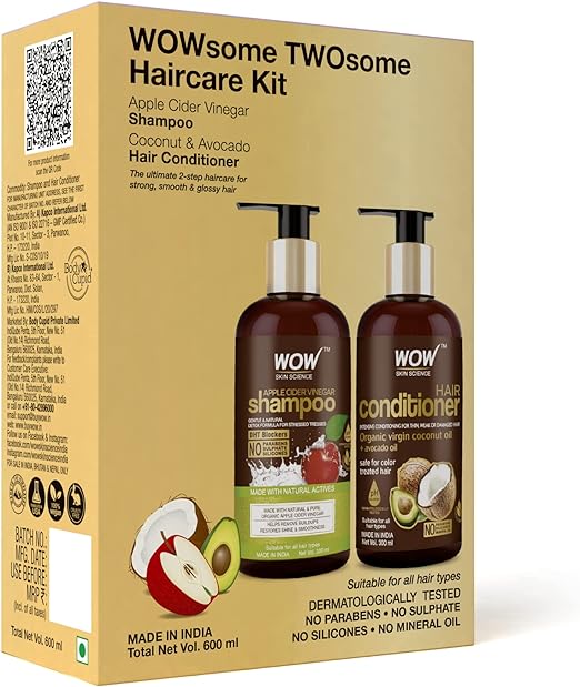 WOW Apple Cider Vinegar Shampoo - WOWsome Twosome No Parabens & Sulphates Hair Care Package - 600ml