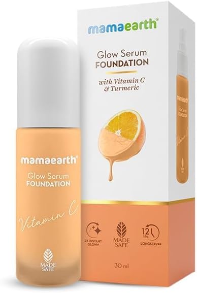 Mamaearth Glow Serum Foundation Lotion with Vitamin C & Turmeric for 12-Hour Long Stay- 03 Nude Glow - 30 ml Dewy Finish