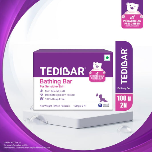 TEDIBAR - Bathing Bar for Babies’ Sensitive Skin| Skin-Friendly pH 5.5| Gentle Soap-Free Formula| Prevents Dryness & Rashes| Keeps Baby’s Skin Soft, Supple & Healthy| Pack of 2-100gms