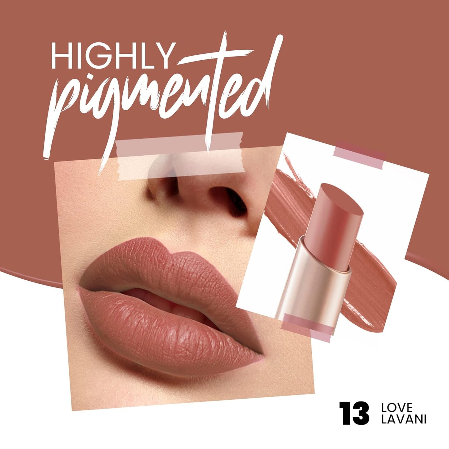 MARS Creamy Matte Long Lasting Lipstick for Women | Creamy Lipstick | Single Swipe Application | Smooth & Light Weight (3.2 gm) (13-Love Lavani)