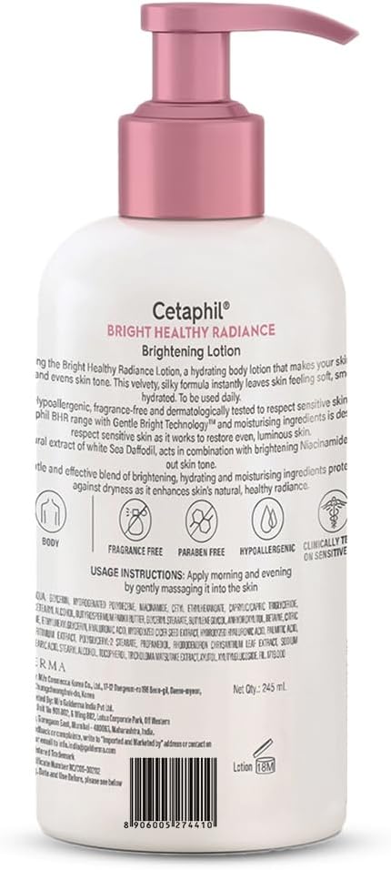 Cetaphil Bright Healthy Radiance Brightness Lotion 245ml ,Niacinamide & Sea Daffodil , Dark Spot Reduction , Even Skin Tone