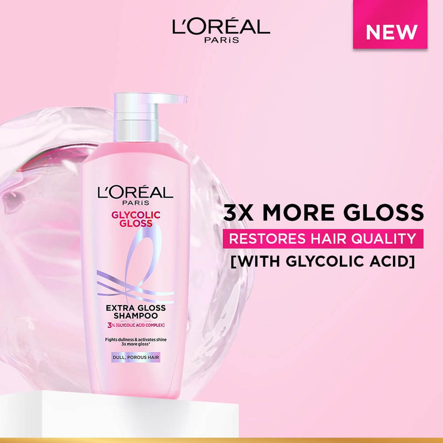 Loreal Paris Glycolic Gloss Shine Boosting Shampoo, 3% Glycolic Acid, 800 ml