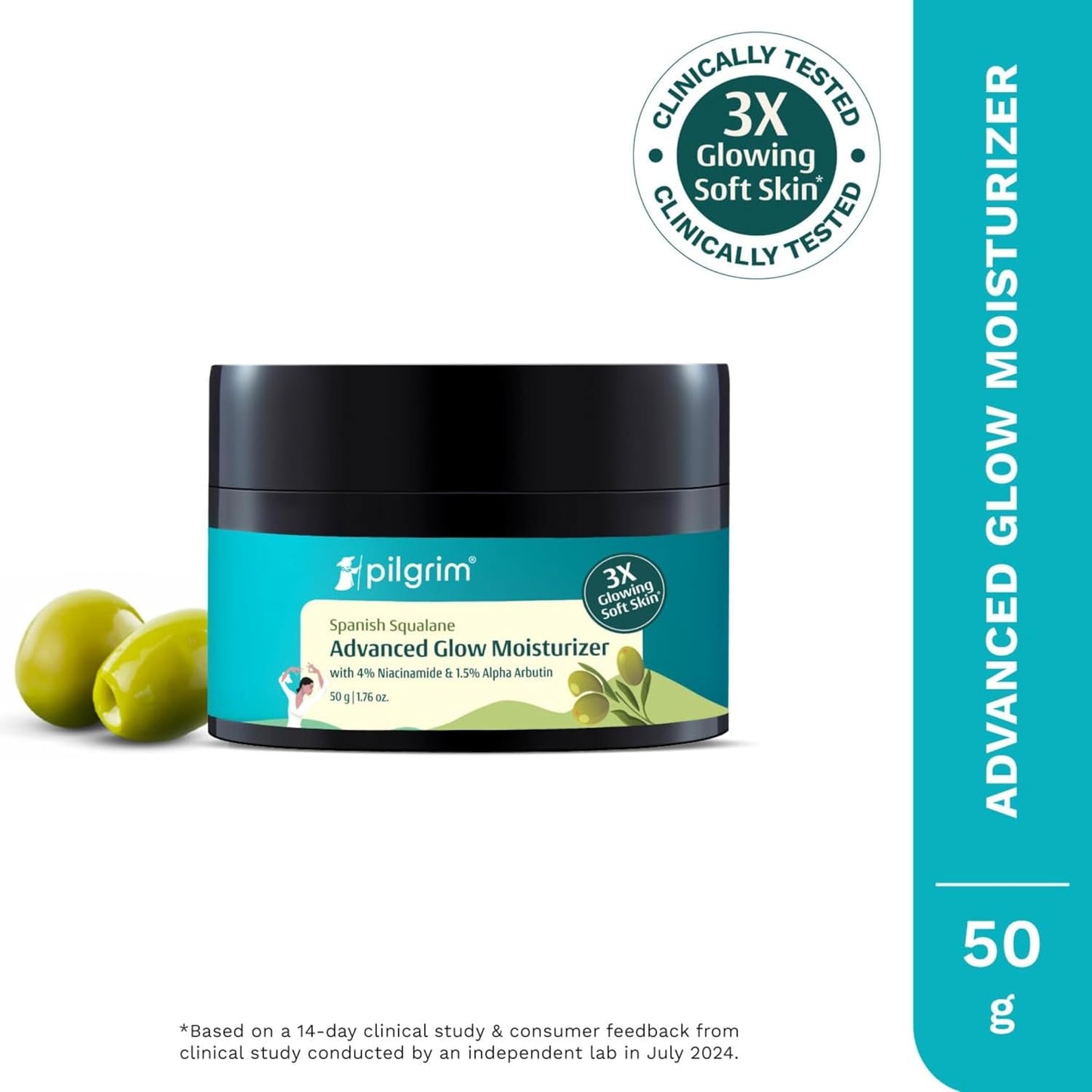 Pilgrim Squalane (Plant) Glow Moisturizer with Niacinamide & Vitamin C, 50 gm