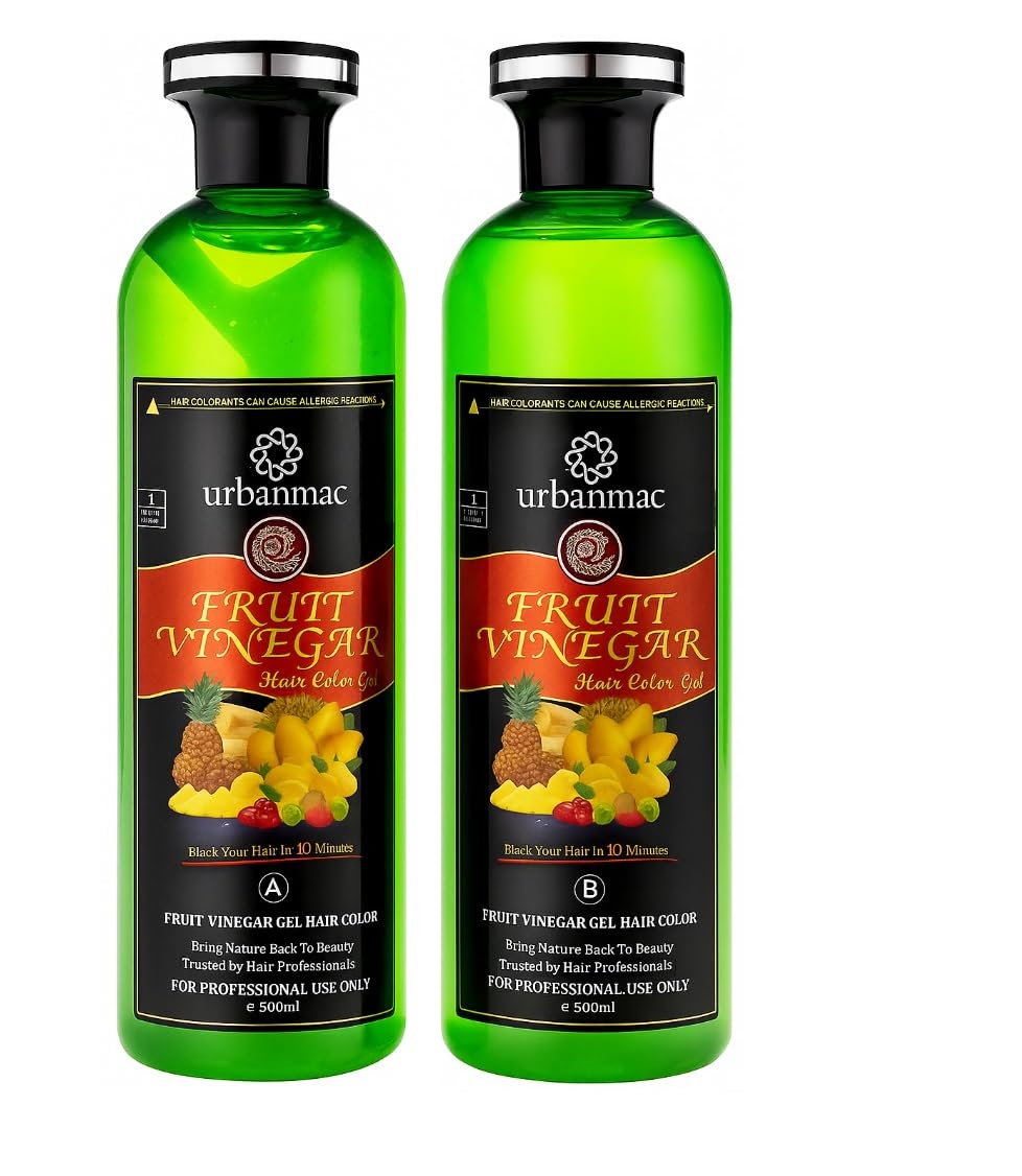 Urbanmac Fruit Vinegar Gel Hair Color Natural Hair Color Dye for Black Hair Dye (BLACK, 500ml x 2)