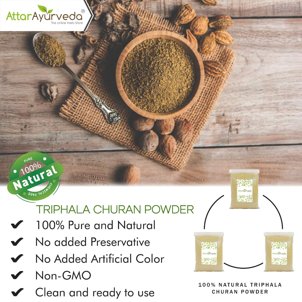 Attar Ayurveda Triphala Churan Powder (Ratio 1:2:3) - 600 grams