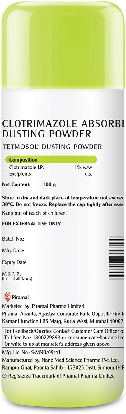 Tetmosol Anti-fungal Dusting Powder - For Daily Use - Fights Skin Infections, Prickly Heat, Itching - Pack of 2 (2x100g)