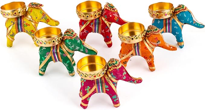 JH Gallery Handcrafted Elephant Tealight Candle Holder/Diwali Diya for Home Decor/Diwali Decoration (Pack of 6)