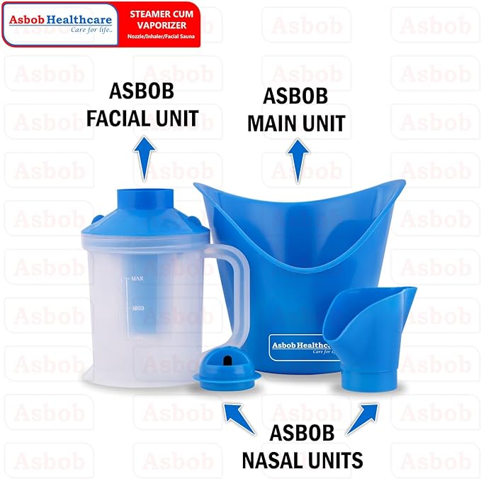 Asbob 3 In 1 Steam Vaporizer Nozzle Inhaler Machine for Cold and Cough (Blue)