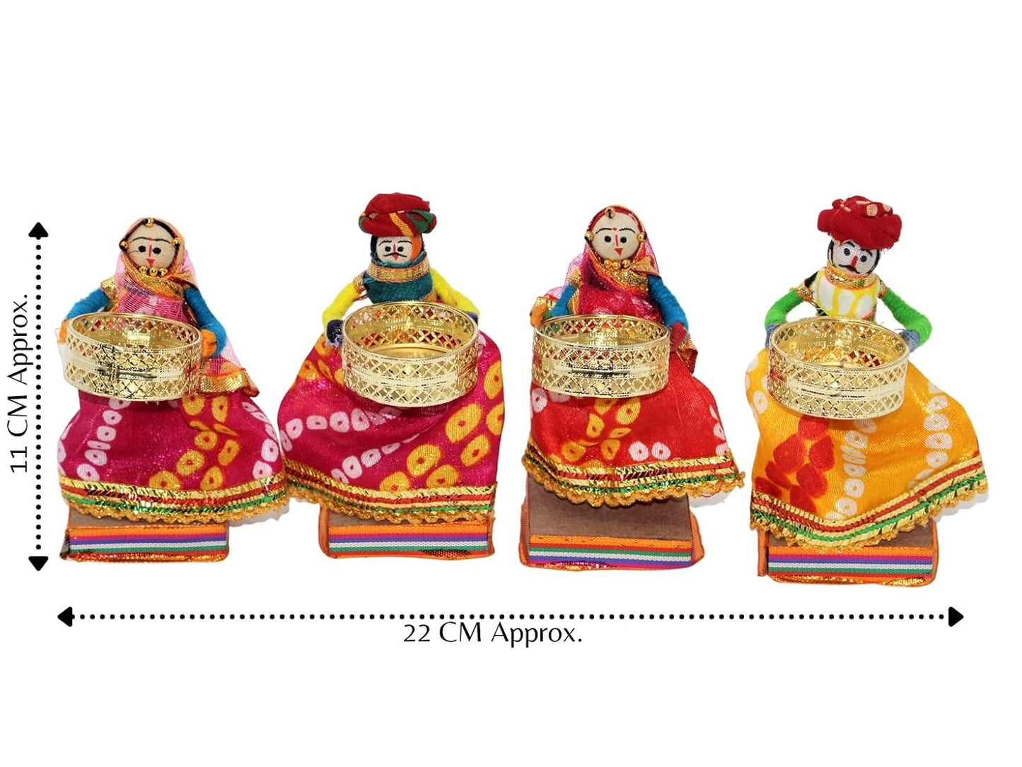JH Gallery Handmade Recycled Material Rajasthani Raja Rani Puppet/Dolls Diyas Tealight/Diya/Diwali Diya/Idol Diyas Holders Gift for Diwali, Home Decor/Temple Decor (Pack of 2, Standing Tealight)