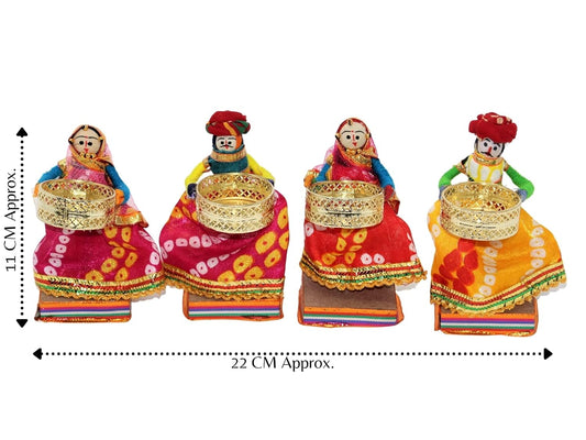 JH Gallery Handmade Recycled Material Rajasthani Raja Rani Puppet/Dolls Diyas Tealight/Diya/Diwali Diya/Idol Diyas Holders Gift for Diwali, Home Decor/Temple Decor (Pack of 2, Standing Tealight)
