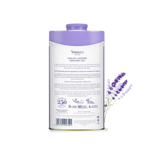 Yardley London English Lavender Perfumed Talc/ Powder for Women with Calcium, Carbonate, Magnisium, Carbonate, Fragrance, Dipropylene Glycol, Calcium, Silicate, Triclosan(Deo Factor), Pack of 1, 100g