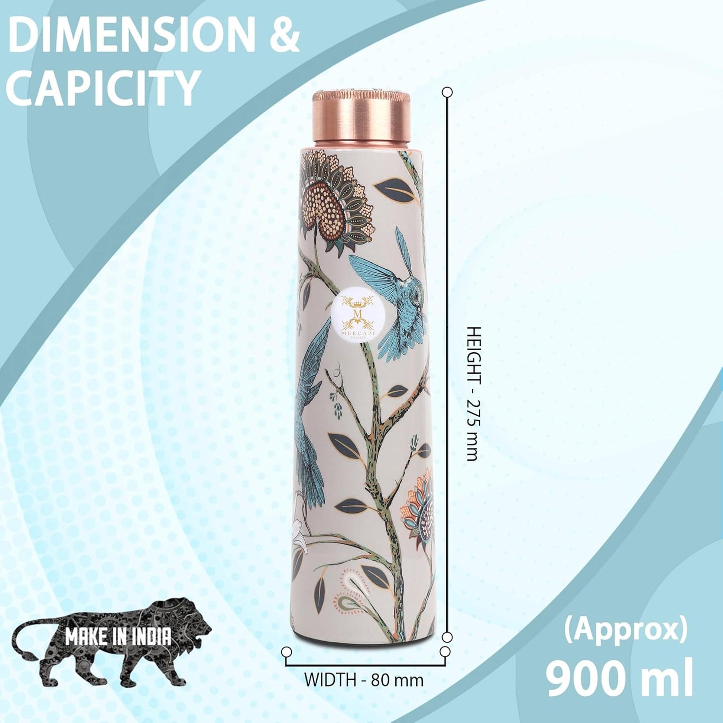 MERCAPE Pure Copper Water Bottle, 900 ml
