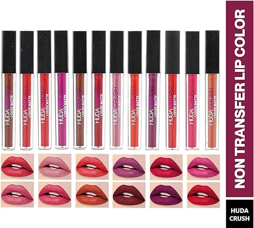 Sh.Huda Hudacrush Beauty Matte Finish, Long Lasting, Waterproof Liquid Lipsticks Combo Set For Women - 12Pcs