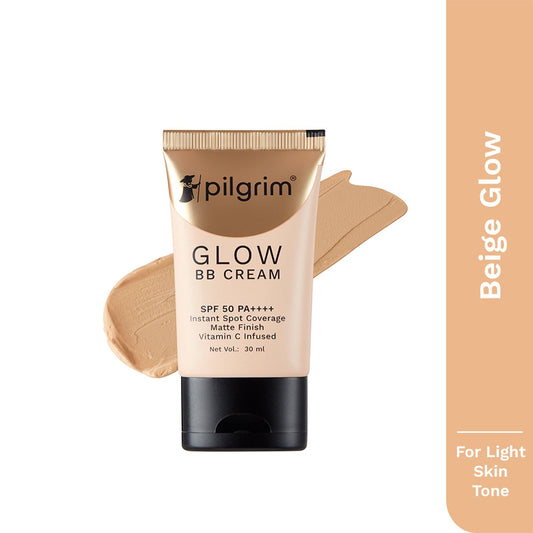 Pilgrim Beige Glow 3-In-1 Natural Bb Cream Medium Coverage For All Skin Types Spf 50 Pa++++ With Niacinamide, Hyaluronic Acid & Vit C - 30G, Pack Of 1