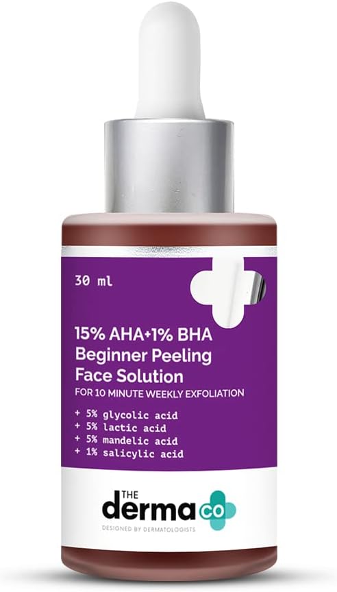 The Derma Co 15% AHA + 1% BHA Beginner Face Peeling Solution for 10-Minute Weekly Exfoliation - 30ml