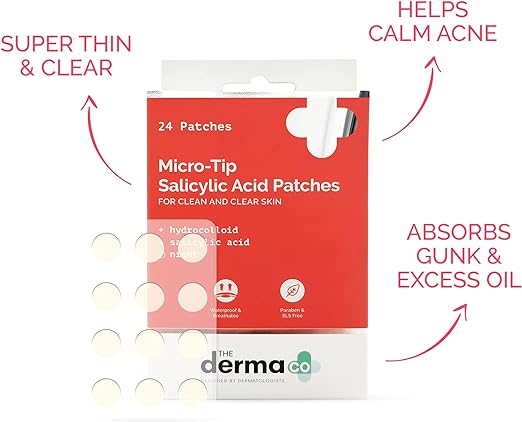 The Derma Co Micro-Tip Salicylic Acid Acne Pimple Patches with Hydrocolloid for Clean & Clear Skin - 24 Patches