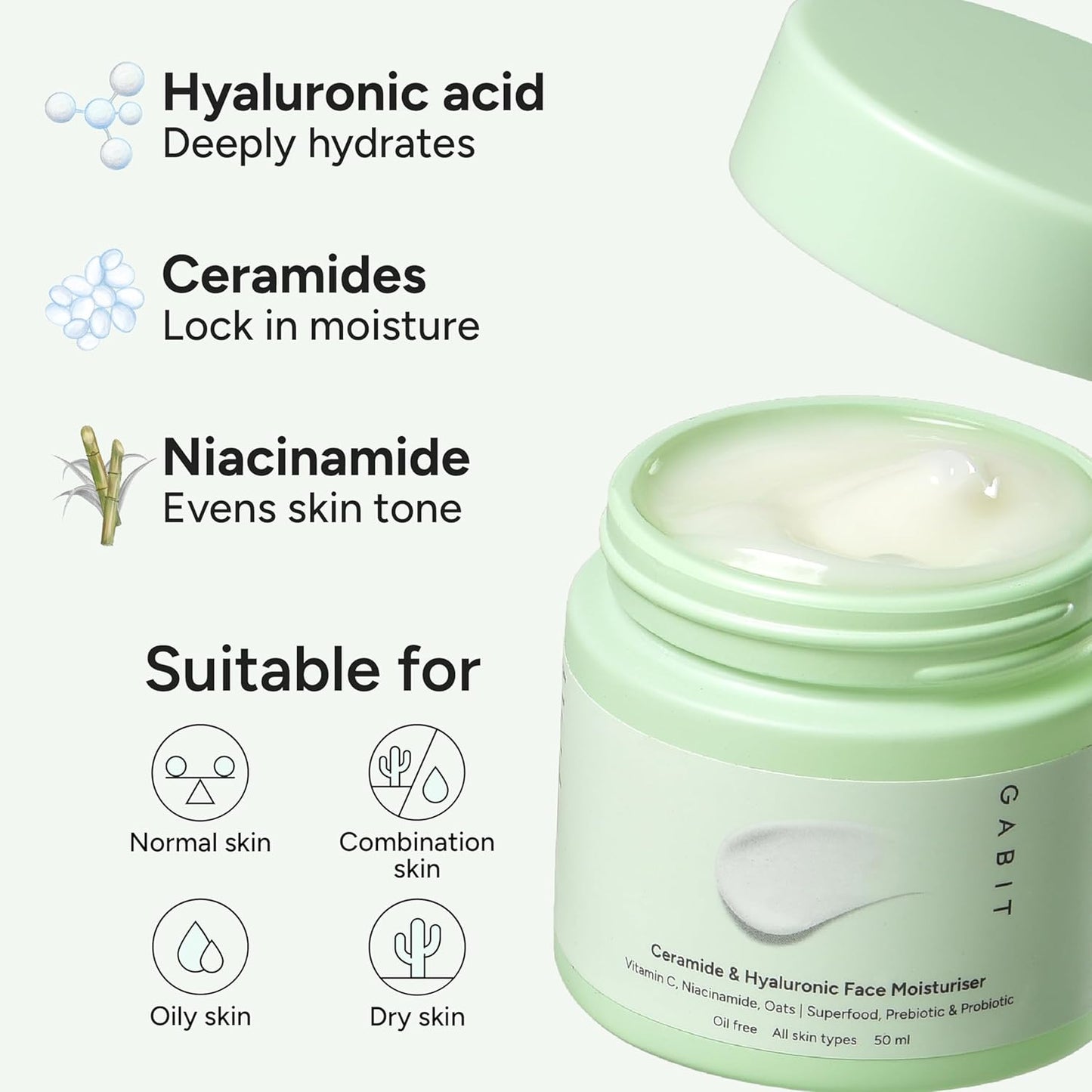 Gabit Ceramide & Hyaluronic Face Moisturiser, 50 ml
