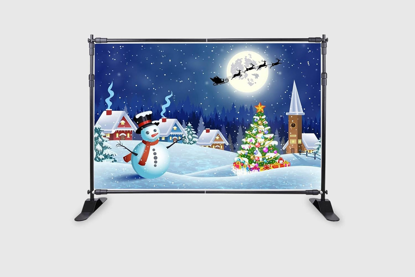 Christmas Landscape with Christmas Tree and Snowman Photoshoot  Size 5Feet Height & 8Feet Width