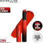 Maybelline New York Lipstick, Matte Finish, Bold Colour, Enriched With Jojoba Oil, Color Sensational Ultimattes, 299 More Scarlet, 1.7g