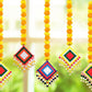 JH Gallery Handmade Artificial Marigold Fluffy Flowers Colorful Woolen Kite Bells Hanging (44 Inches Height Approx. Pack of 5)