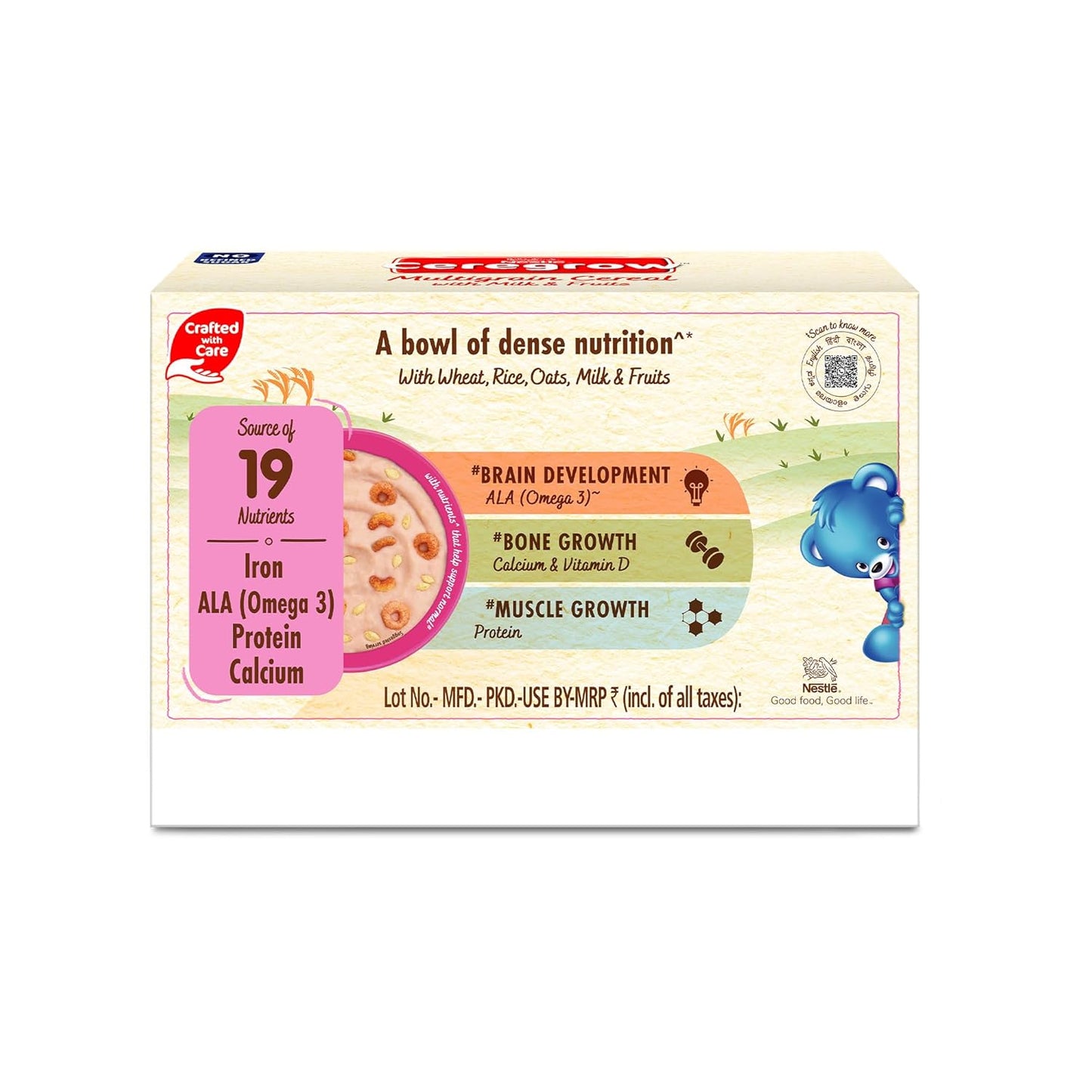 Nestle Ceregrow Multigrain, Milk & Fruits Cereal, Source of Iron,Omega 3, Protein, Calcium, 19 Nutrients, 600 gm