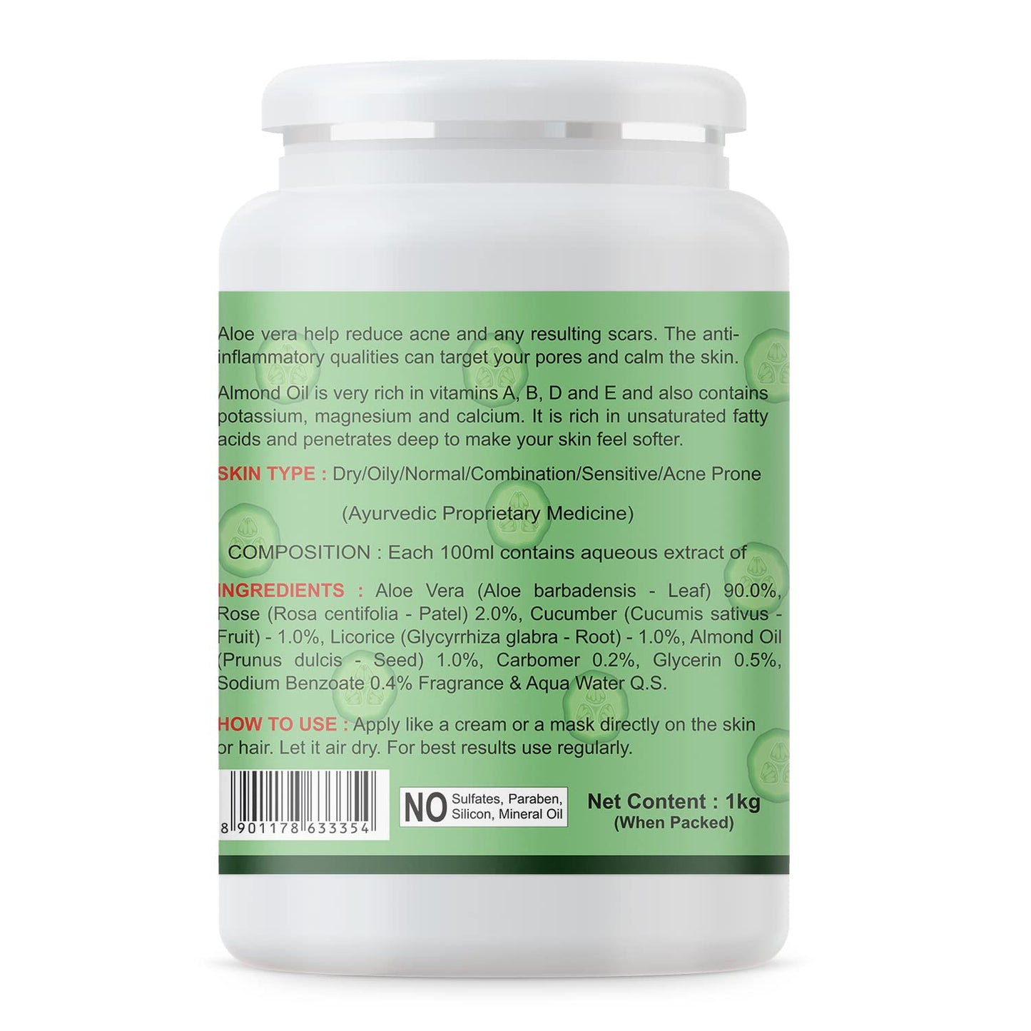 KAZIMA Aloe Cucumber Gel for Face and Body, 1kg