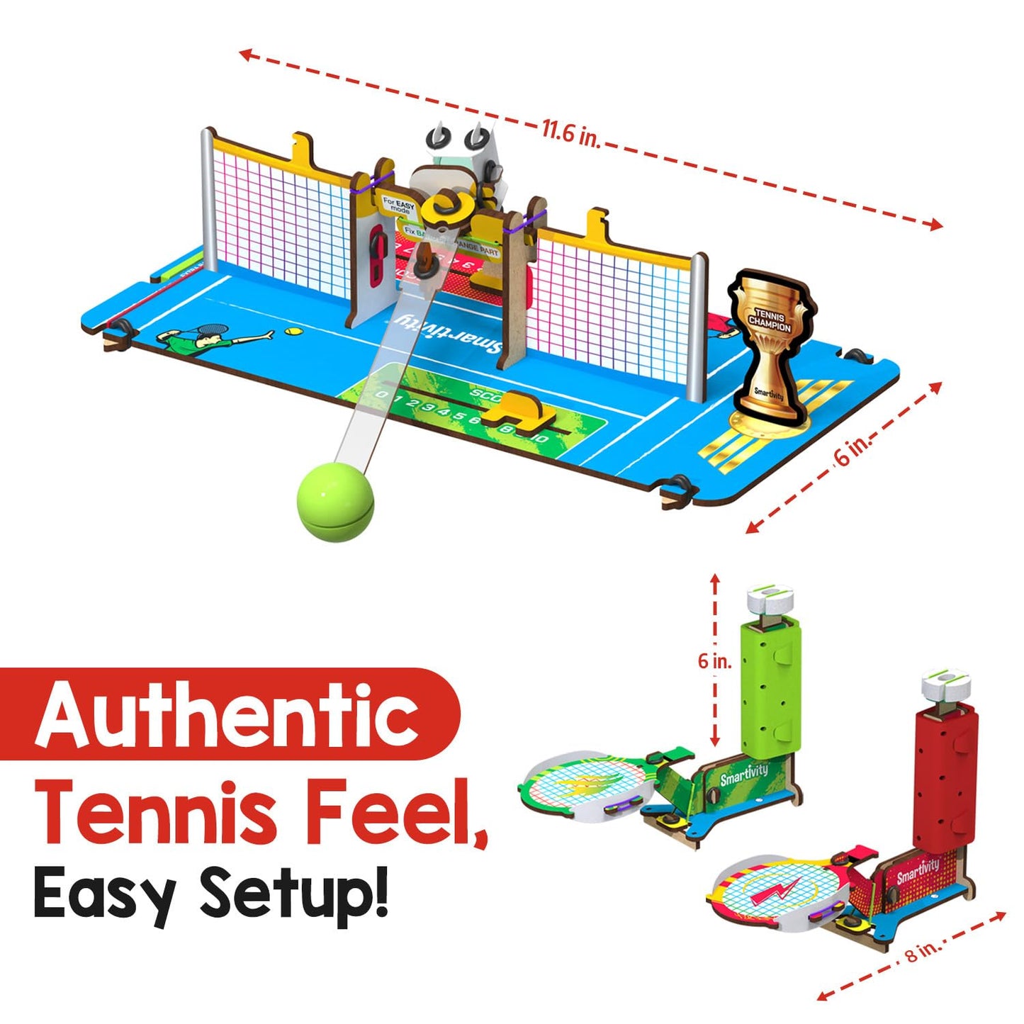 Smartivity Tabletop Tennis Game Kit for Kids 6 to 12, 2-Player STEM Toy with Mechanical Rackets & Scoreboard