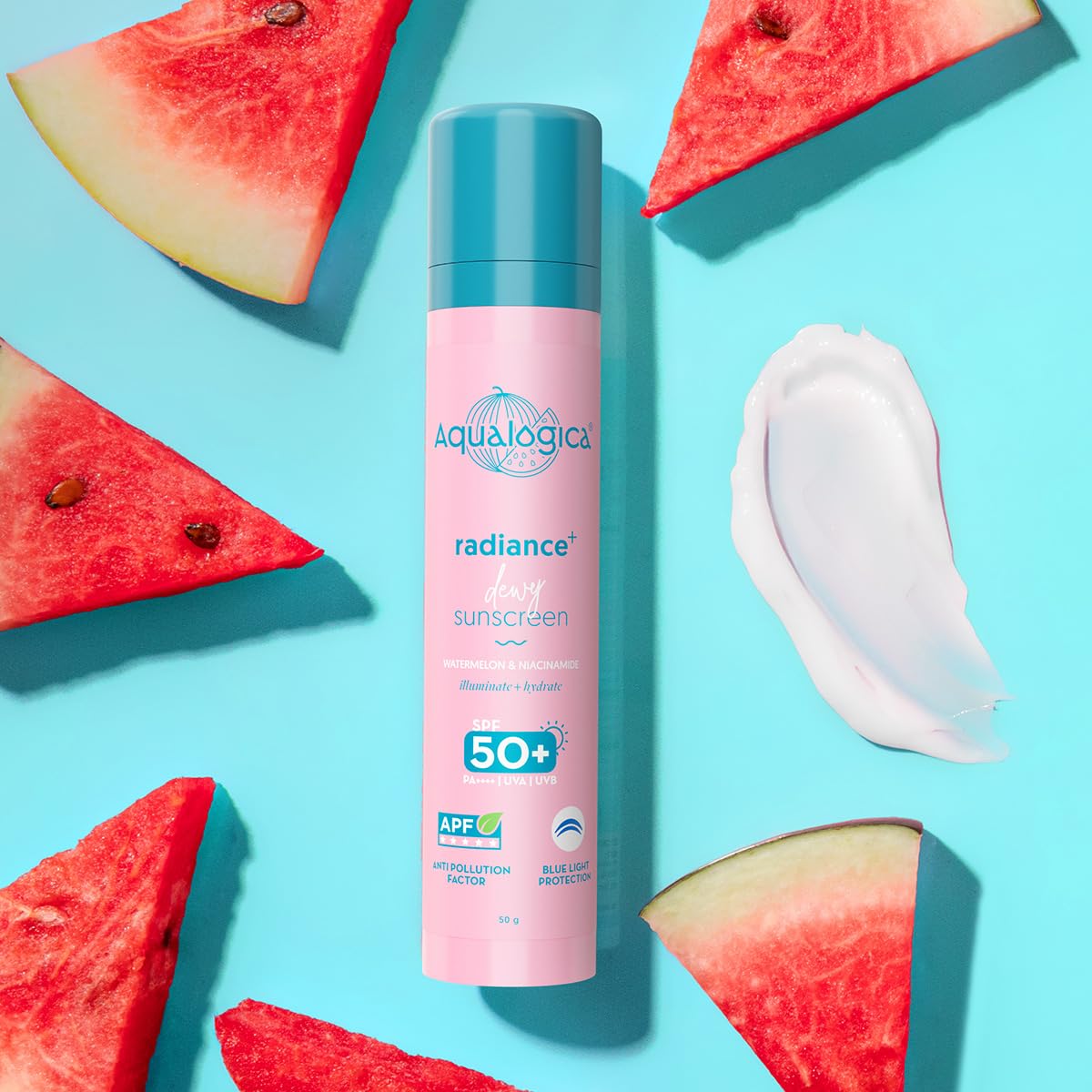 Aqualogica Radiance+ Dewy Sunscreen Cream,Watermelon & Niacinamide, Spf 50+, Pa+++, 50g