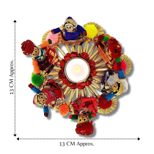 JH Gallery Handmade Recycled Material Rajasthani Dolls Puppet Tealight Candle Holder, Multicolor (13 cm x 13 cm 6.5 cm) (Pack of 1)