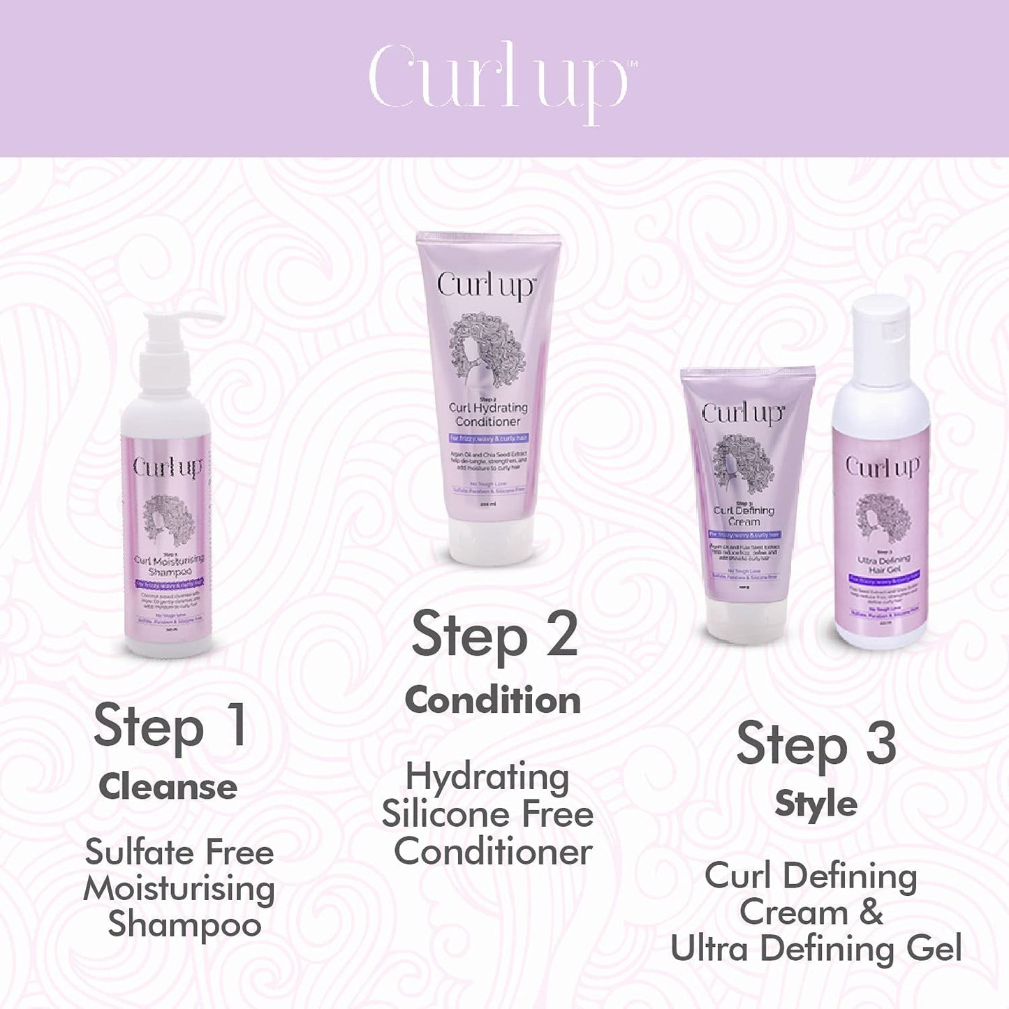 Curl Up Ultra Defining Bundle with Shampoo, Conditioner, Cream & Hair Gel, (Combo of 4)