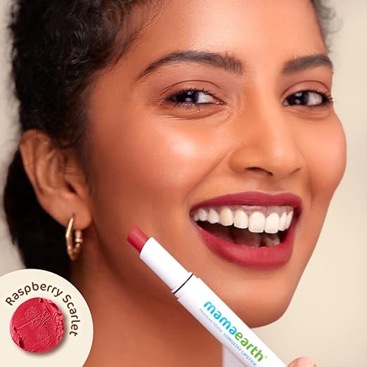 Mamaearth Moisture Matte Longstay Lipstick with Avocado Oil & Vitamin E for 12 Hour Long Stay - 07 Raspberry Scarlet - 2 g