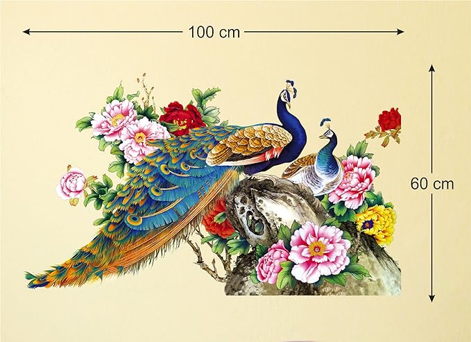 Decals Design ''Peacock Birds Nature'' PVC Vinyl Wall Sticker (Multicolour,60 x 90cm)