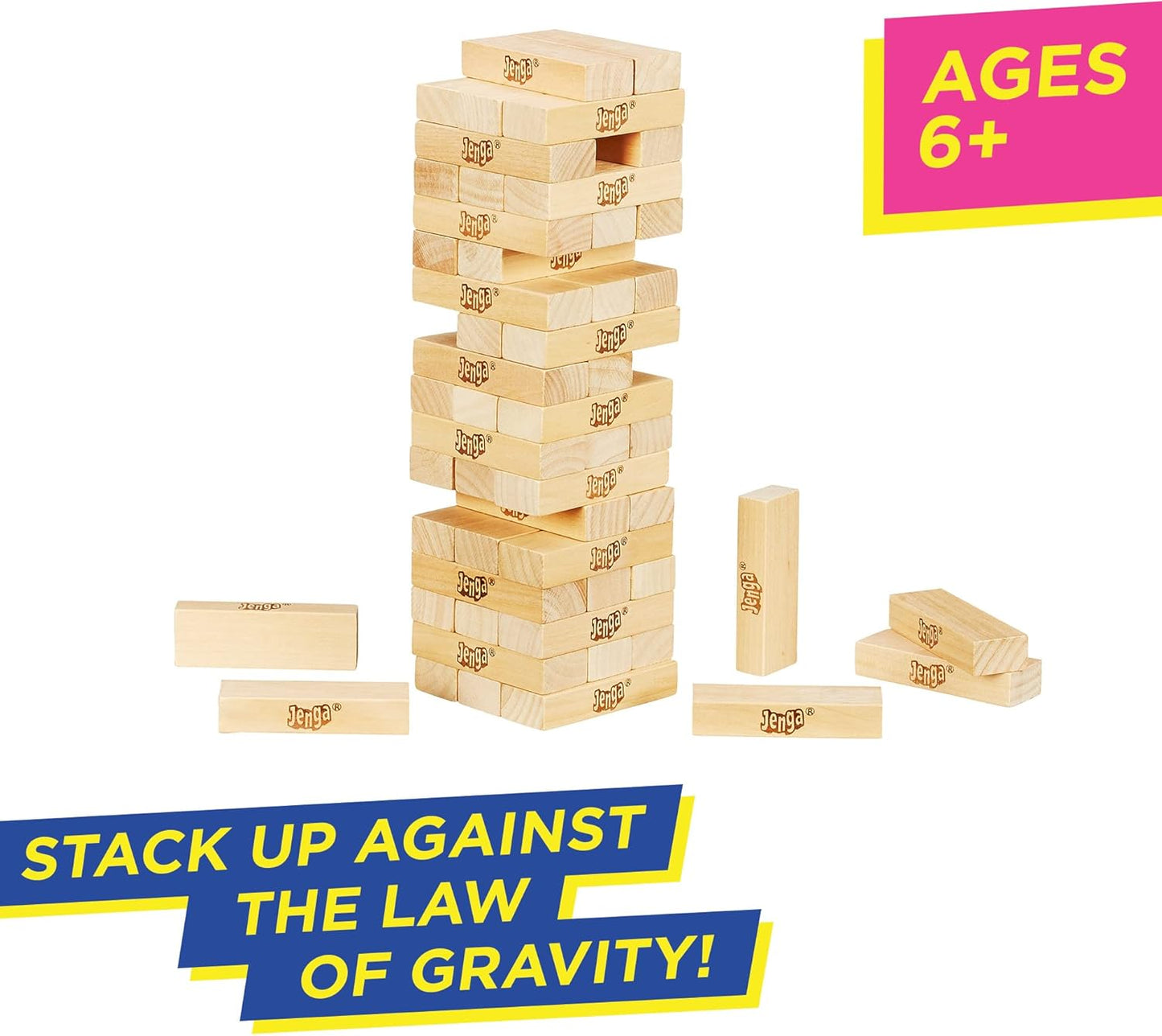 Hasbro Gaming - Classic Jenga Game, Genuine Hardwood Blocks, Jenga Stacking Tower Party Game For Family And Kids Ages 6+, Birthday Gift & Gift For All Ocasions