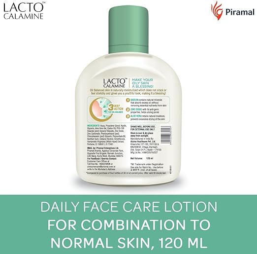 Lacto Calamine - Face Lotion for Oil Balance - Combination to Normal Skin - 120ml