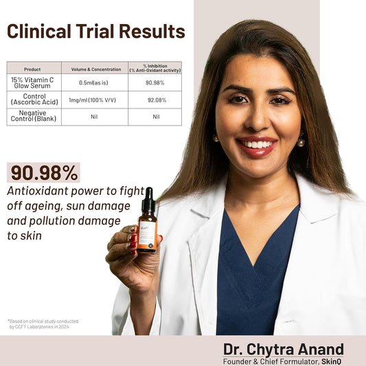 SkinQ 15% Vit C Face Serum for Glowing & Brightening Skin, Helps reduce Pigmentation, Patches, Dark Spots & Tan, 20 ml