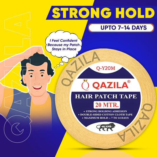 Qazila Hair Patch Tape| Hair Wig Tape| Ultra Hold Tape| Double-sided Hair Patch Tape| Cotton-Cloth Tape| Waterproof| Maximum Hold upto 2 weeks (Yellow, 1 inch, 20 Metre)